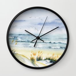 Beach is Calling Wall Clock | Relaxing, Seascape, Sea Grass, Birds, Inspirational, Sandy Beach, Summer, Beach, Painting, Sand 