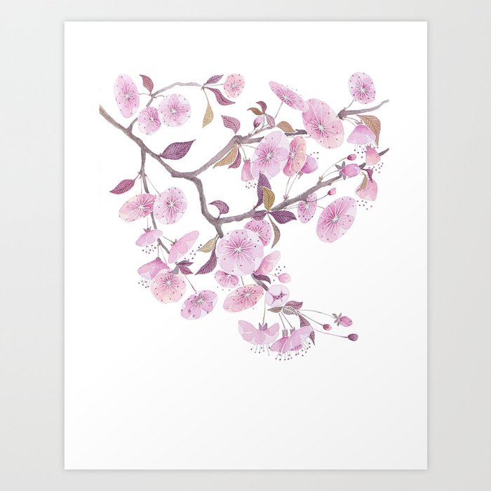 Get Wallpaper Cherry Blossoms Sakura Flower Decor Watercolor Painting Pink Art Print By Vapinx Society6 For iPhone