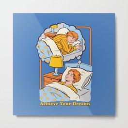 Achieve Your Dreams Metal Print | Vintage, Sleep, 70S, Curated, Digital, 80S, Funny, Bed, Drawing 
