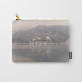Bled Island On A Wintry Day Carry-All Pouch | Snowy, Buildings, Ice, Blejskojezero, Church, Photo, Julianalps, Picturesque, Rawshutterbug, Slovenia 