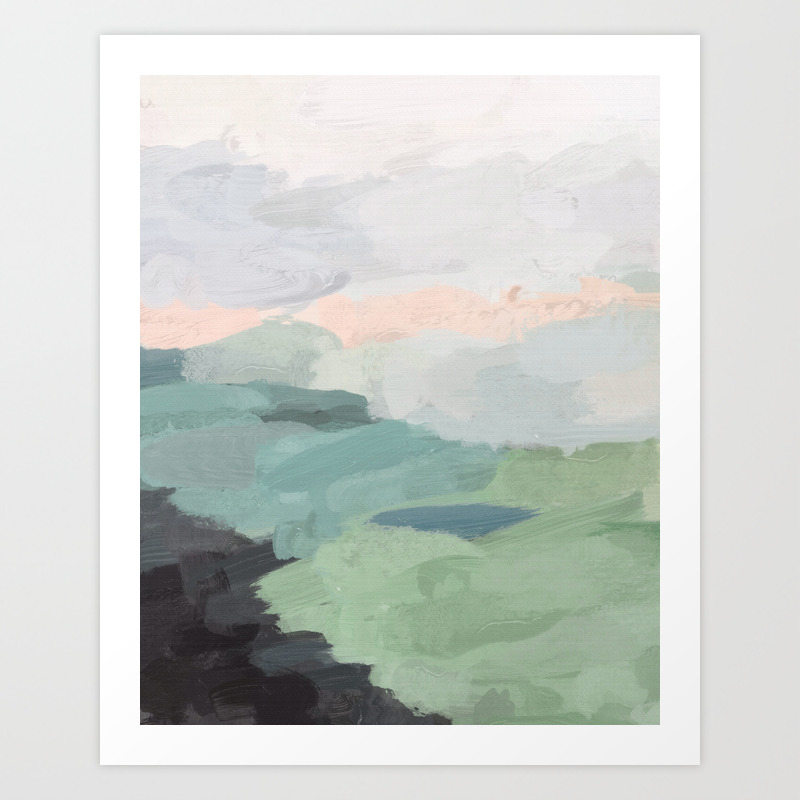 Seafoam Green Mint Black Blush Pink Abstract Nature Land Art
