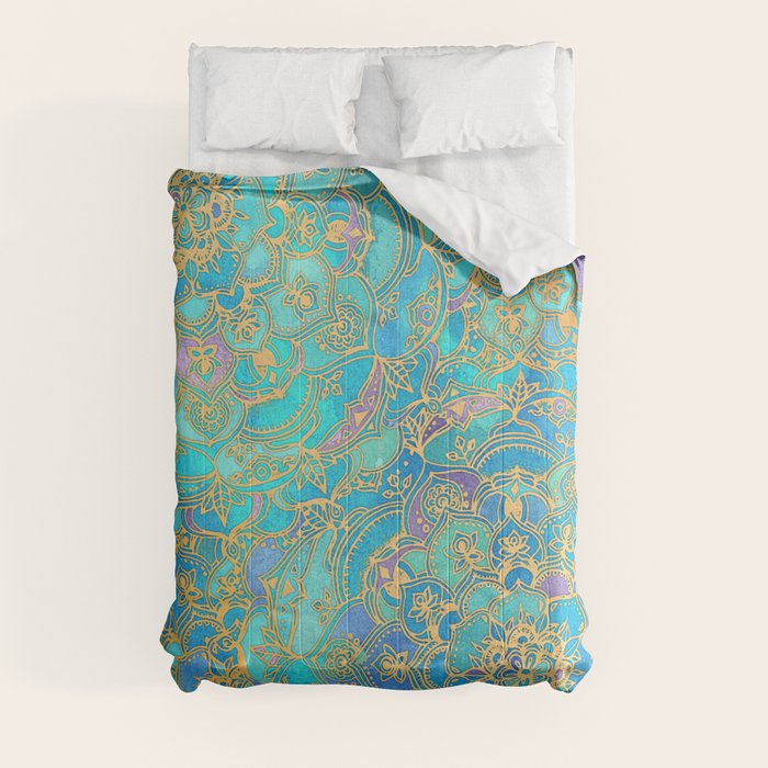 Sapphire & Jade Stained Glass Mandalas Comforter by micklyn Society6