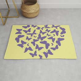 Ultra violet heart shape made from butterfly silhouettes. Rug | Silhouette, Heart, Frame, Conceptual, Concept, Greeting, Intimate, Romantic, Insect, Pink 