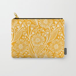 Saffron Coneflowers Carry-All Pouch | Autumn, Meadow, Drawing, Pattern, Wildflowers, Handdrawn, Ink Pen, Saffron, Earthy, Yellow 