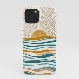 The Sun and The Sea - Gold and Teal iPhone Case | Water, Sky, Teal, Sunshine, Ocean, Sun, Summer, Rays, Illustration, Minimal 