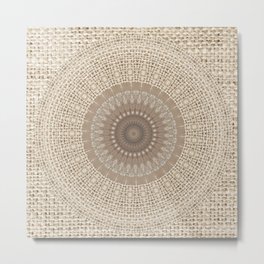 Unique Texture Taupe Burlap Mandala Design Metal Print | Beigetan, Digitalart, Abstract, Rustic, Bohemian, Texturefabric, Minimalistdesign, Mandaladesign, Simplistic, Pattern 