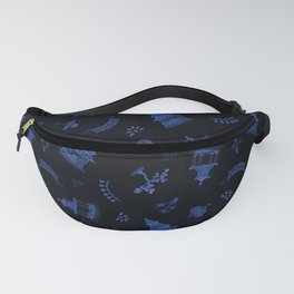 Blue Watercolour Chinoiserie on Black Fanny Pack