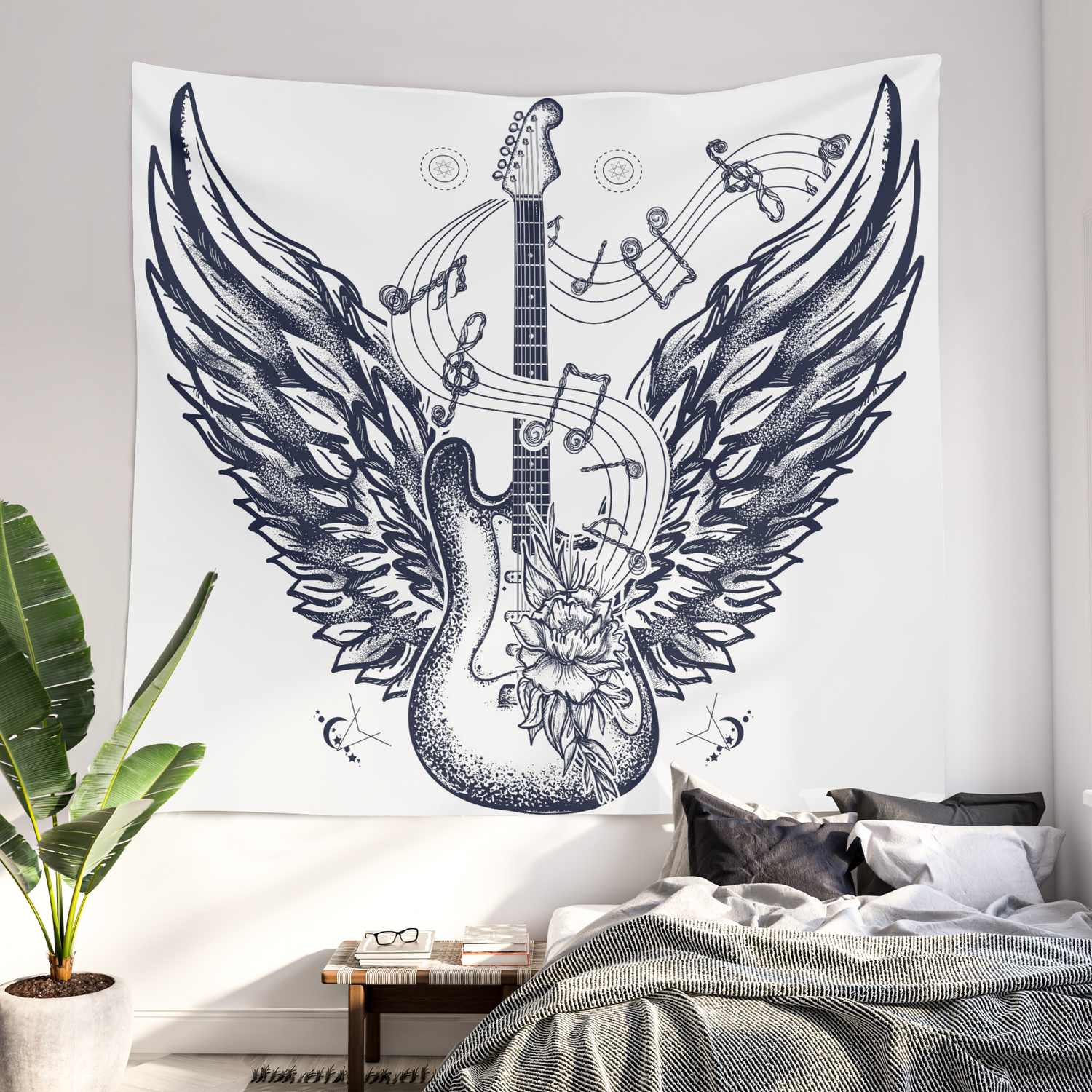 Guitar and wings Wall Tapestry by intueri | Society6