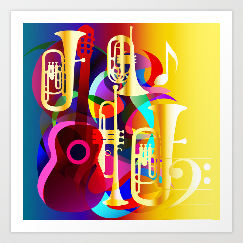 Colorful Music Instruments With Guitar Trumpet Musical Notes