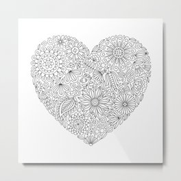 Flowers Heart Coloring Page, Flourish and Bloom Metal Print | Curated, Flowers, Adultcoloring, Blackandwhite, Natureinspired, Floraltypography, Valentinesday, Bloom, Pattern, Flourish 