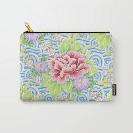 Japanese Garden Carry-All Pouch | Bluewaves, Painting, Kimono, Japanesegarden, Beautiful, Peonies, Flowers, Watercolor, Chrysanthemums, Pattern 