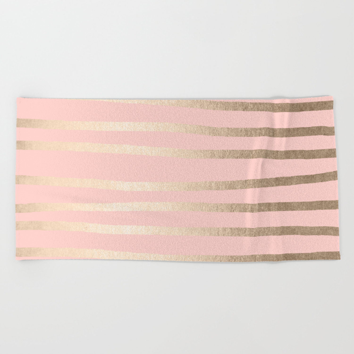 Abstract Drawn Stripes Gold Coral Light Pink Beach Towel By