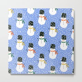 Festive Christmas Holiday Season Snowman Colorful Vintage Pattern in Baby Blue Metal Print | Christmas, Snow, Graphicdesign, Winter, Snowman, Babyblue, Vintage, Snowing, Merrychrismas, Holiday 