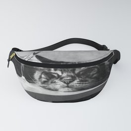 The Nightwatch Cat at the Absinthe bar black and white photograph / art photography Fanny Pack