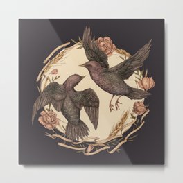 Starlings Metal Print | Graphite, Banner, Wheat, Flowers, Flower, Digital, Illustration, Curated, Birds, Feathers 