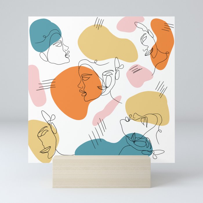 Modern Abstract Retro Faces Line Work Illustration Geometric