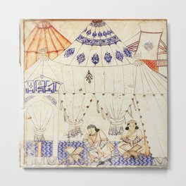 14th Century Mongol Prince Studying Koran Watercolor Painting Metal Print | Koran, Oriental, Color, Mongol, Vintage, Graphicdesign, Rashid Ad Din, Red, Orange, Humorous 