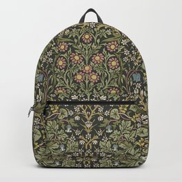 William Morris Vintage Blackthorn Green Charcoal Backpack | Nature, Vintage, Flower, William Morris, Retro, Style, Floral, Antique, Leaves, Fabric 