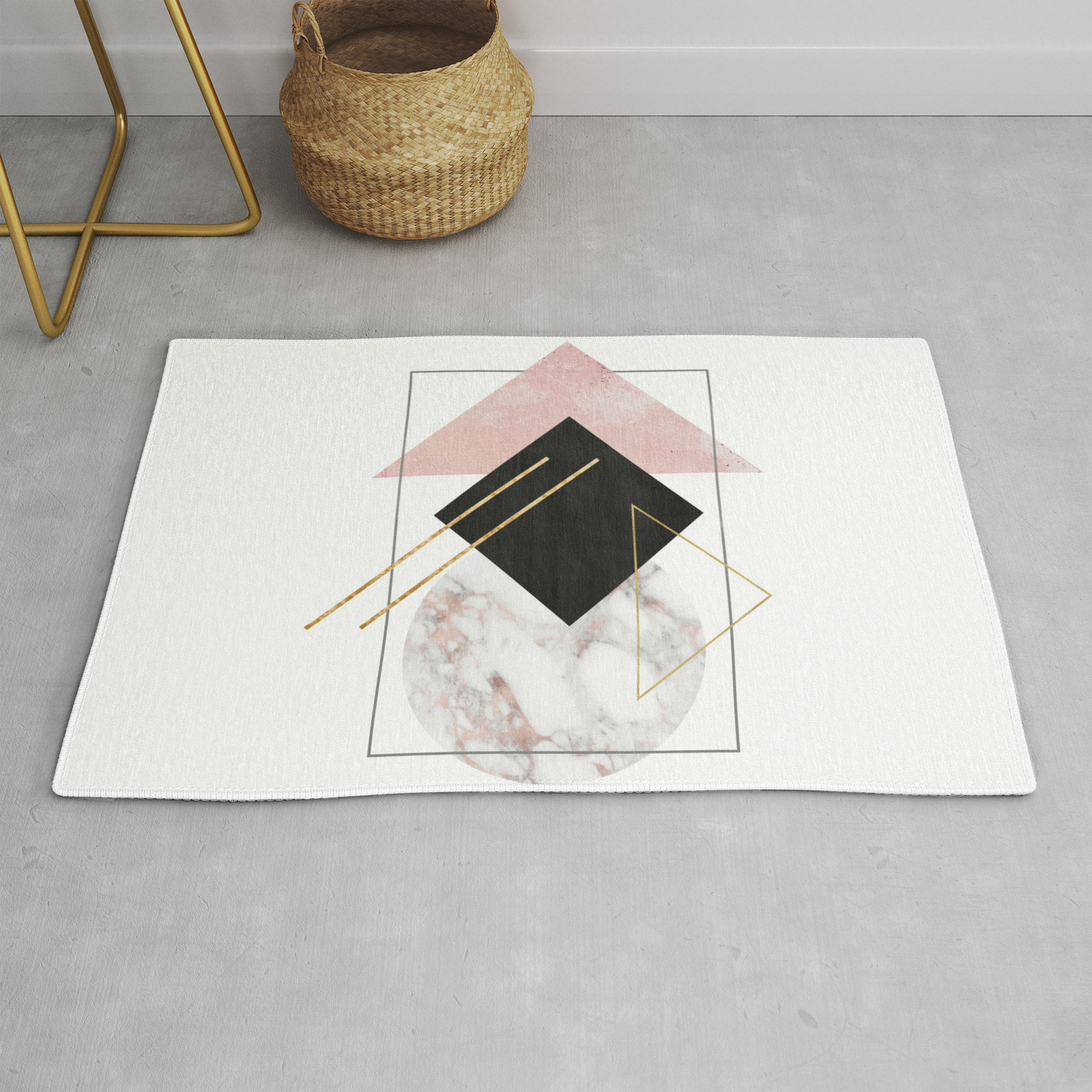 Rose Marble Triangle Art Geometry Wall Decor Polygonal Modern Minimalist Abstract Shapes Rug By Gardenofdelights Society6