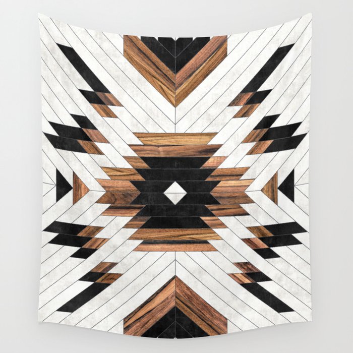 Urban Tribal Pattern No.5 - Aztec - Concrete and Wood Wandbehang | Graphic-design, Concrete, Digital, Abstrakt, Fotografie, Muster, Gemälde, Modern, Geometrisch, Architektur