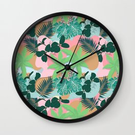 Modern Pink Mint Tropical Foliage Creative design Wall Clock | Rubberplant, Bulbs, Summer, Orange, Circularshapes, Creativedesign, Foliage, Artwork, Monsteraleaf, Exotic 