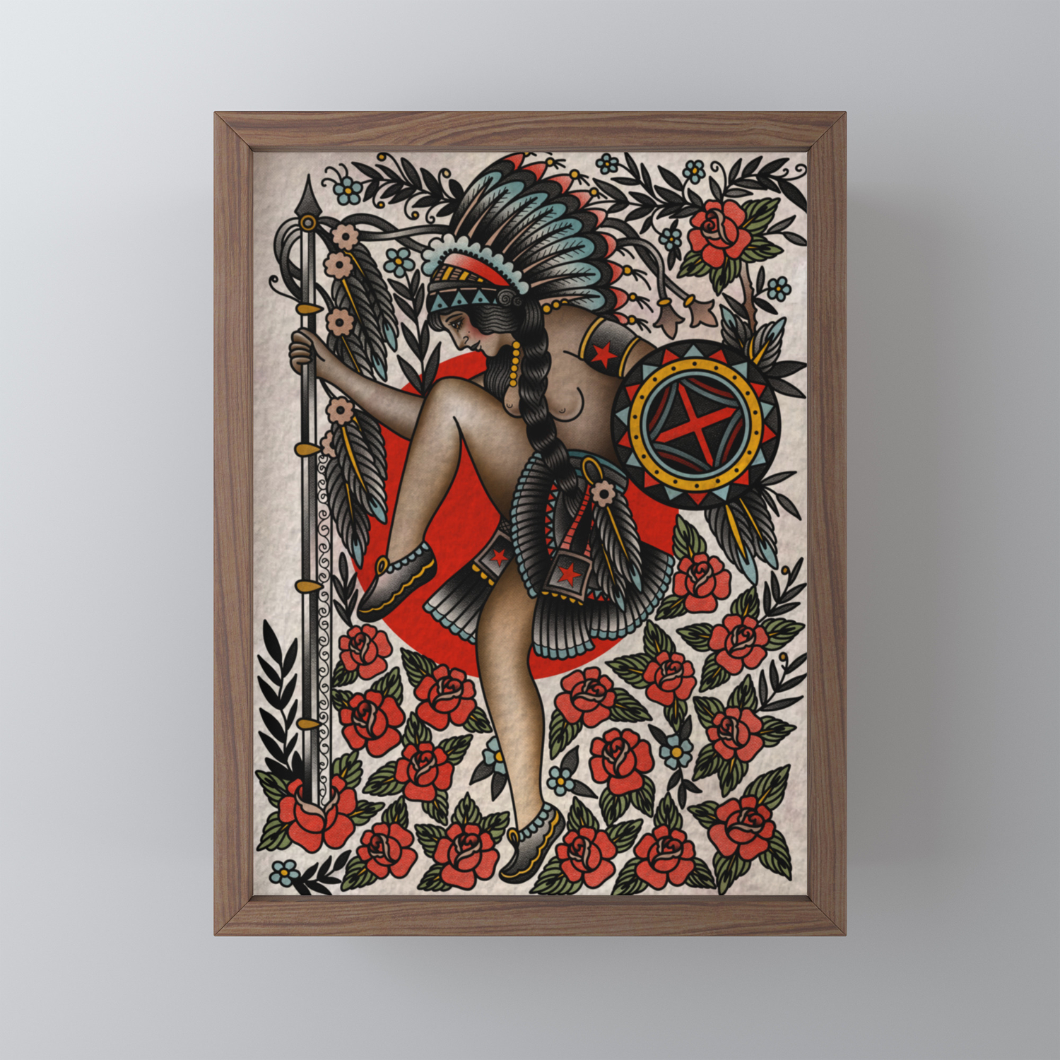 Native American tattoo flash Framed Mini Art Print by Kewpie Moon | Society6