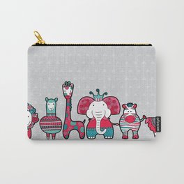 Doodle Animal Friends Pink & Grey Carry-All Pouch