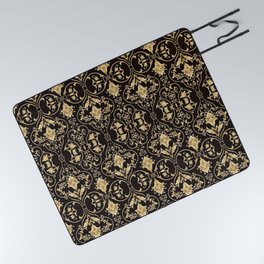Vintage elegant black gold floral damask Picnic Blanket