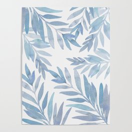 Muted Blue Palm Leaves Poster