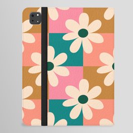 Daisy checkered - colors  iPad Folio Case | Salmon, Daisy, Illustration, Checkered, Daisies, Pattern, Graphicdesign, Groovy, Digital, Colorful 