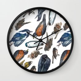 Dead Bird Pattern Wall Clock | Robin, Swallow, Birds, Junco, Sparrow, Painting, Crow, Illustration, Pattern, Northernflicker 