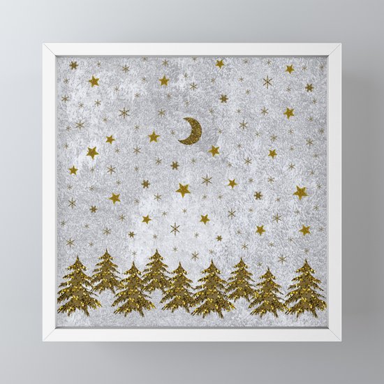 Sparkly Christmas Tree Stars Moons On Abstract Paper Framed Mini