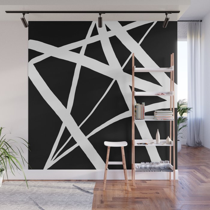 Geometric Line Abstract Black White Wall Mural By