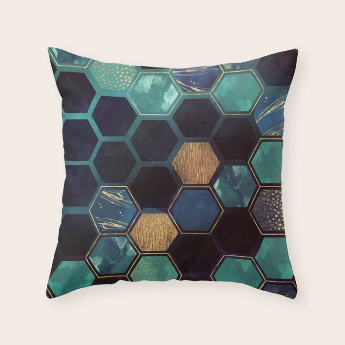 Blue & Gold Throw Pillow by SpaceFrogDesigns Society6