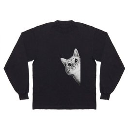 sneaky cat Langarmshirt | Design, Kitten, Funny, Illustration, Sneaky, Corner, Modern, Black and White, Curated, Drawing 