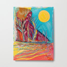 I Miss the Sunshine Abstract Landscape Fauvism Art Metal Print | Red, Sky, Expressionism, Sunshine, Mountain, Decoration, Line Art, Fauvism, Painting, Emmanuelsignorino 