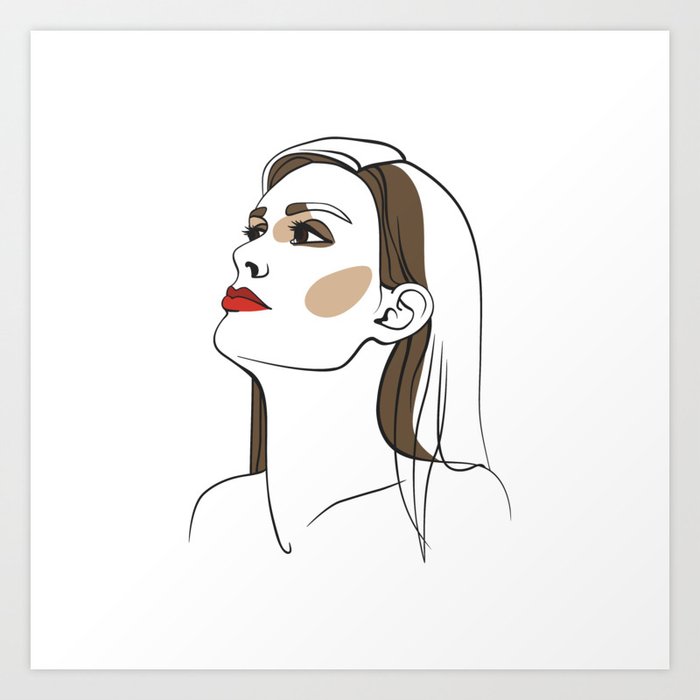 Woman With Long Hair And Red Lipstick Abstract Face Fashion Illustration Art Print By Ekaterina Vitchenko Society6