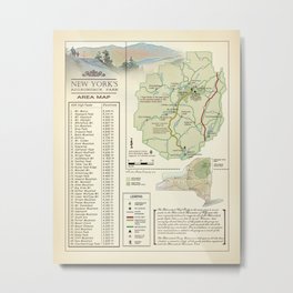 New York State Adirondack/High Peaks table [vintage inspired] Map print Metal Print | Vintage, Typography, Adirondackpark, Nyshikingmap, Adkmap, Adk46Erart, Nature, Adk46Ermap, Lakegeorge, Mtmarcy 