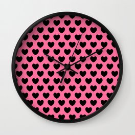 Black Hearts on Pink Wall Clock