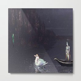 'Lake of the Swans' Magical Realism Landscape painting by Bolesław Biegas Metal Print | Magical, Mythology, Gothic, Female, Medieval, Castle, Curated, Greek, Island, Enchanted 