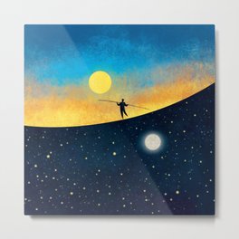 The Tightrope Walker Metal Print | Painting, Illustration, Emotive, Sky, Sun, Inspirational, Health, Night, Conceptual, Surrealism 
