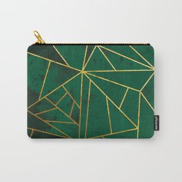 Emerald Green Modern Geometric Gold Lines Carry-All Pouch