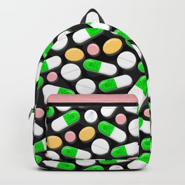 Deadly Pills Pattern Backpack | Poison, Insatnity, Dead, White, Graphicdesign, Sleeping, Green, Pink, Doctor, Pattern 