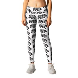 Bear Village - Grizzly Leggings | Brown, Polar, Grizzly, Nature, Ursine, Ursus, Village, Drawing, Bear, Black and White 