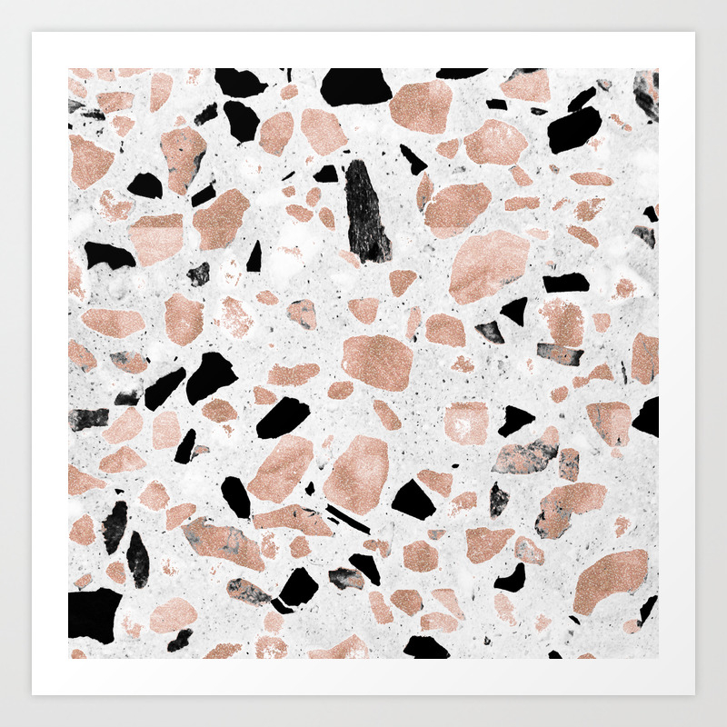 Classy Rose Gold Vintage Marble Abstract Terrazzo Design Art Print