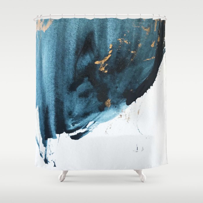 A Minimal Sapphire And Gold Abstract Piece In Blue White And Gold