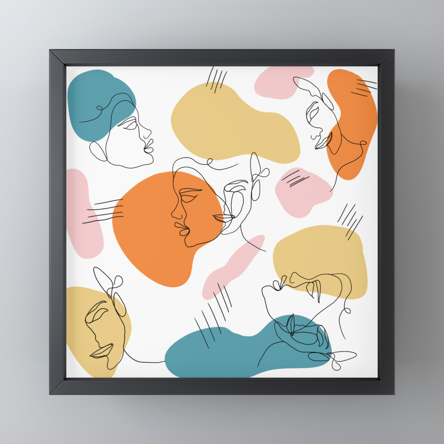 Modern Abstract Retro Faces Line Work Illustration Geometric