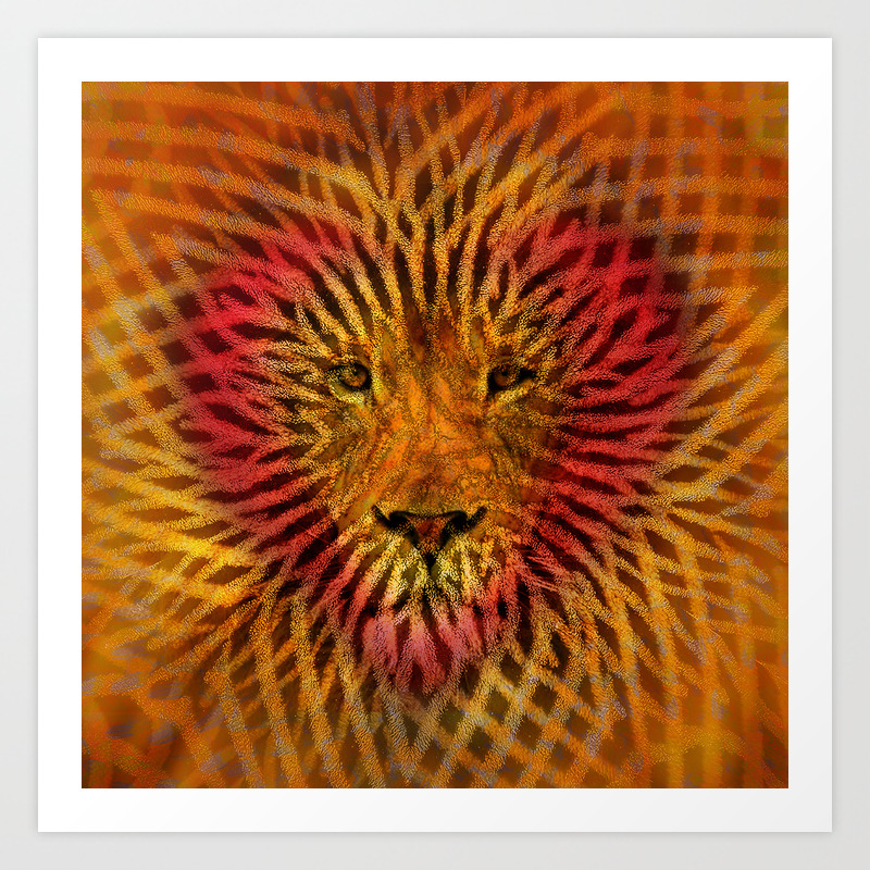 Abstract Design Of A Lion With A Heart With Geometric Zebra