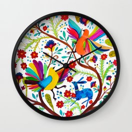 amate 1 Wall Clock | Rainbow, Painting, Typography, Watercolor, Tapestry, Otomi, Embroiedery, Bird, Bohemian, Colorful 