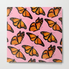 Monarch Butterfly Pattern-Pink Metal Print | Summer, Flying, Black, Digital, Colorful, Bug, Patterns, Pattern, Popart, Monarch 